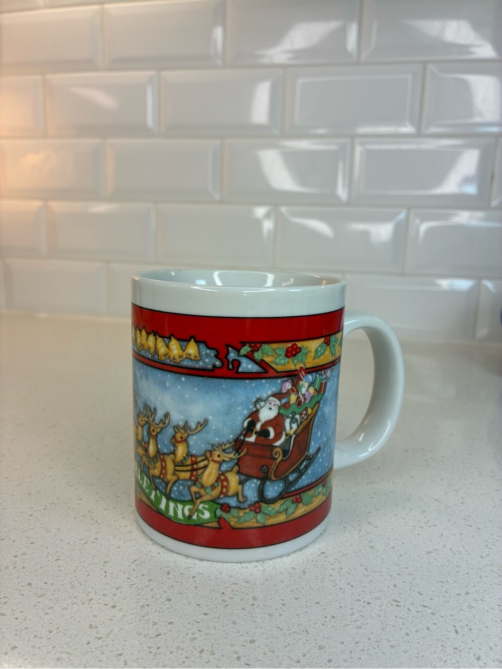 90’s Vintage Holiday Santa Sleigh Christmas Mug - Red